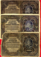 1919 - Pologne - Lot De 3 Billet De 1000 Marek (billets Usagés) - Polen