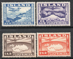 ISLANDIA – ICELAND Serie X 4 Sellos Aéreos Nuevos AVIÓN SOBRE LAGO, AURORA BOREAL Año 1934 – Valorizada En € 47,50 - Poste Aérienne