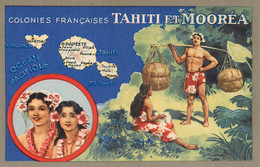 TAHITI & MOOREA - POLYNESIE FRANCAISE - CARTE ILLUSTREE -PUB; LION NOIR  -  TRES BON ETAT - Polynésie Française