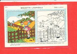 CARTE A COLORIER Cpa Animée Miquette L ' Espiegle N ° 6 Pub Pharmacien Caen Format 14 Cm X 9 Cm - Jeux Et Jouets