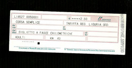 Biglietto Ferroviario Italia - F.S. Regione Liguria - Corsa Semplice - Fascia Km. 40 - Europe