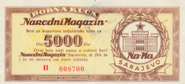 BOSNA  - ROBNA KUCA  ,, Na - Ma  NARODNI MAGAZIN ;;  -  BON ZA KUPOVINU IND. ROBE  - 5000  DINARA  - UNC  - RRR  -  1958 - Bosnie-Herzegovine