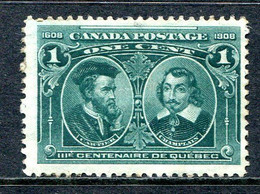 Canada 1908 Quebec Tercentenary - 1c Jacques Cartier & Samuel Champlain HHM (SG 189) - Patchy Gum - Neufs