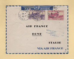 Tunisie - Reprise Du Service Aerien Tunis Rome - 1947 - Airmail