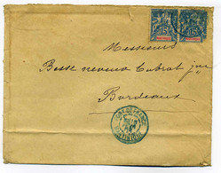 Lettre De Fort De France ( Cad Bleu) MARTINIQUE Pour Bordeaux / Aff Type SAGE Surchargé Martinique / 1903 - Briefe U. Dokumente