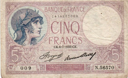 FRANCIA - 5 FRANCS 1933 P-72e8 - 5 F 1917-1940 ''Violet''