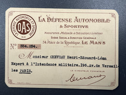 Carte De Visite Ancienne Assurances DAS La Défense Automobile & Sportive Le Mans Publicité Ancienne - Tarjetas De Visita