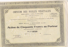 ACTION DE CINQUANTE FRANCS - OMNIUM DES HUILES VEGETALES - Landbouw