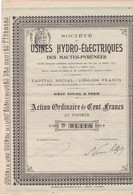 ACTION DE CENT FRANCS - USINES HYDRO-ELECTRIQUES DES HAUTES PYRENEES - Electricity & Gas