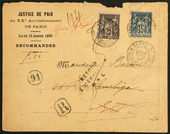 Lettre Recommandée Retour à L'envoyeur 97 + 101 Sage II + Cachet Facteur, Justice De Paix Paris XXè Arrondissement 4ciel - 1877-1920: Semi Modern Period