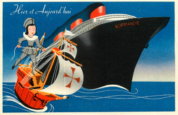 Paquebot NORMANDIE * CPA Illustrateur Publicitaire Ancienne Cirage LION NOIR * Normandie Bateau - Piroscafi