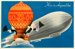 Aviation , Les Ballons * CPA Illustrateur Publicitaire Ancienne Cirage LION NOIR * Avions Dirigeable Zeppelin - Dirigeables