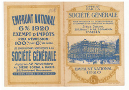 CALENDRIER OFFERT PAR LA SOCIETE GENERALE  EMPRUNT NATIONAL 1920 -PARIS BD HAUSSMANN - Kleinformat : 1901-20