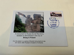 (2 J 8) Poland (Bzreg) Demolition Of Soviet Era Red Army Monument (with OZ Stamp) - Covers & Documents