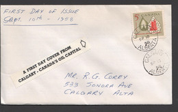 1958  Oil Industry  Sc 381  Corey Cachet Calgary AB Date Stamp Cancel - 1952-1960