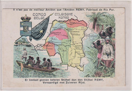 BELGIAN CONGO - Map With "explorer" Art Drawings - REMY Fabrique De Riz Pur Advertising Postcard - Carte Geografiche
