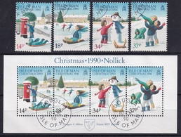MiNr. 448 - 451 (Block 14) Großbritannien - Isle Of Man1990, 10. Okt. Weihnachten: Kinderspiele Im Schnee - Isle Of Man