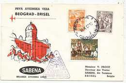 AVION AVIATION AIRWAYS SABENA FDC PREMIER VOL BEOGRAD-BRISEL 1957 - Certificados De Vuelo