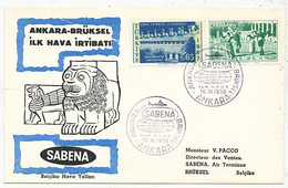 AVION AVIATION AIRWAYS SABENA FDC PREMIER VOL ANKARA-BRÜKSEL ILK HAVA IRTIBATI 1958 - Vliegvergunningen