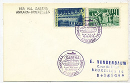 AVION AVIATION AIRWAYS SABENA FDC PREMIER VOL ANKARA-BRUXELLES 1958 - Certificats De Vol