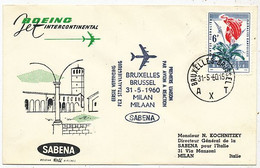 AVION AVIATION AIRWAYS SABENA FDC PREMIER VOL BOEING BRUXELLES-MILAN 1960 - Flight Certificates