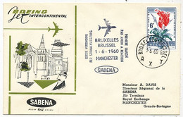 AVION AVIATION AIRWAYS SABENA FDC PREMIER VOL BOEING BRUXELLES-MANCHESTER 1960 - Flight Certificates