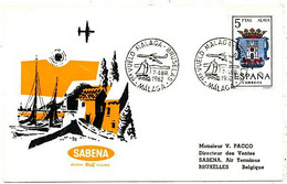 AVION AVIATION AIRWAYS SABENA FDC PREMIER VOL MALAGA-BRUXELLES 1962 - Certificados De Vuelo