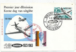 AVION AVIATION AIRWAYS SABENA FDC 40 AN D' EXPERIENCE 1923-1963 - Brevetti Di Volo