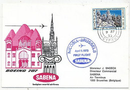 AVION AVIATION AIRWAYS SABENA FDC  1er VOL BOEING 707 NICOSIA-BRUXELLES 1973 - Certificados De Vuelo