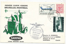 AVION AVIATION AIRWAYS SABENA FDC  1er LIAISON AERIENNE BUXELLES-MONTREAL 1957 - Certificats De Vol