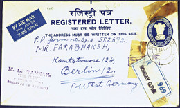 India Postal Stationery Registered Letter Cover Posted 1966 To Germany - Uprated B220901 - Enveloppes