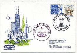 AVION AVIATION AIRWAYS SABENA FDC  1er LIAISON AERIENNE CHICAGO-BUXELLES 1980 - Flight Certificates