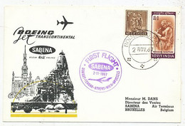 AVION AVIATION AIRWAYS SABENA FDC  1er LIAISON AERIENNE BOEING BOMBAY-TEHERAN-ATHENES-WIEN-BUXELLES 1967 - Certificados De Vuelo