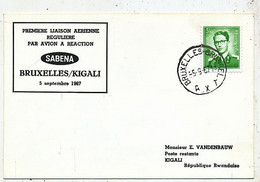 AVION AVIATION AIRWAYS SABENA FDC  1ere LIAISON AERIENNE BRUXELLES-KIGALI 1967 - Brevetti Di Volo