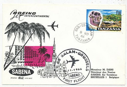 AVION AVIATION AIRWAYS SABENA FDC  1ere LIAISON AERIENNE BOEING DAR-ES-SALAM-BRUXELLES 1966 - Certificados De Vuelo