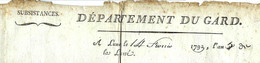 REVOLUTION 1793  De Lunel Gard LETTRE DE VOITURE ROULAGE TRANSPORT SUBISTANCES DEPARTEMENT DU GARD  TRANSPORT  BLE BLANC - ... - 1799