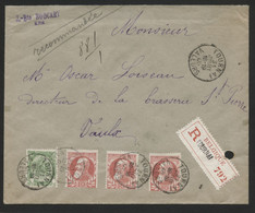 BELGIQUE - COB 74X3+83 SIMPLE CERCLE TOURNAI (VALEURS) SUR LETTRE RECOMMANDEE, 1908 - 1905 Barba Grossa