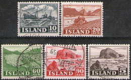 ISLANDIA – ICELAND Serie No Completa X5 Sellos Usados BARCO PESQUERO = TRACTOR Año 1950 – Valorizada En Catálogo € 30,90 - Oblitérés