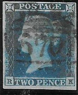 Gr. Britt. SG 14 - Yv. 4 - Scott 4  2 Pence Bleu Plaat 4 Met Letters R - K - Usati