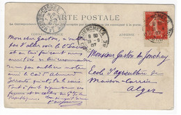KHENCHELA Constantine Algérie Carte Postale Dest Maison Carrée 10c Semeuse Yv 138 Venant De Carnet Ob 19 9 1907 - Covers & Documents