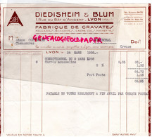 69- LYON- RARE FACTURE DIEDISHEIM & BLUM- FABRIQUE CRAVATES FOULARDS- MME COUTURIER MERINCHAL- 1936 - Kleidung & Textil