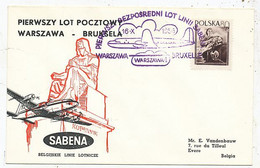 AVION AVIATION AIRWAYS SABENA FDC  1ere LIAISON AERIENNE WARZAWA- BRUXELLES 1956 - Flight Certificates