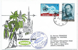 AVION AVIATION AIRWAYS SABENA FDC  1ere LIAISON AERIENNE BOEING JAKARTA-BRUXELLES 1974 - Vliegvergunningen