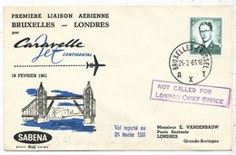 AVION AVIATION AIRWAYS SABENA FDC 1 Ere LIAISON CARAVELLE BRUXELLES-LONDRES 1961 - Certificados De Vuelo