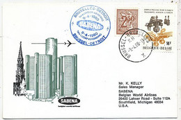 AVION AVIATION AIRWAYS SABENA FDC 1 Ere VOL LIAISON  BRUXELLES-DETROIT 1980 - Zertifikate