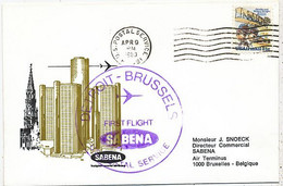 AVION AVIATION AIRWAYS SABENA FDC 1 Ere VOL LIAISON  DETROIT-BRUXELLES  1980 - Flight Certificates