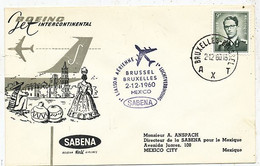 AVION AVIATION AIRWAYS SABENA FDC 1 Ere VOL LIAISON BOEING BRUXELLES-MEXICO 1960 - Flight Certificates