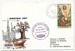 AVION AVIATION AIRWAYS SABENA FDC 1 Ere VOL LIAISON BOEING 707 DAKAR-BRUXELLES 1971 - Flight Certificates