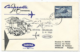 AVION AVIATION AIRWAYS SABENA FDC 1 Ere VOL LIAISON CARAVELLE ATHINAI-BRUXELLES   1961 - Vliegvergunningen