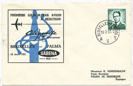 AVION AVIATION AIRWAYS SABENA FDC 1 Ere VOL LIAISON CARAVELLE BRUXELLES-PALMA 1961 - Flight Certificates